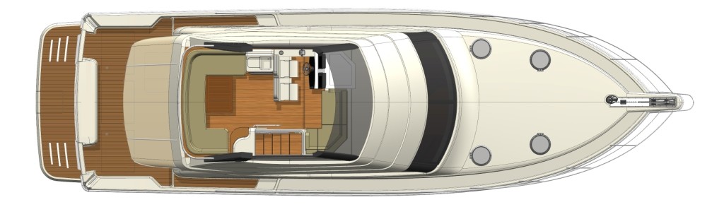 An internal staircase leads up to the flybridge which features a large C-shaped lounge that runs the full beam © Stephen Milne